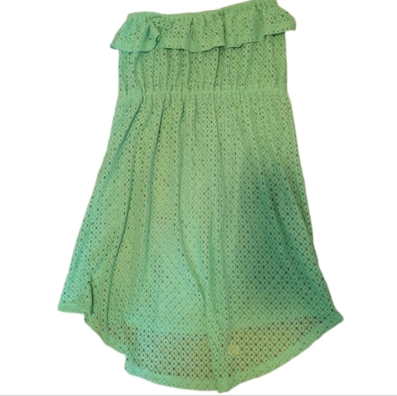 OP Mint Green Strapless High Low Swimsuit Cover-up Dress Medium M Ruffled Lace - Picture 2 of 4